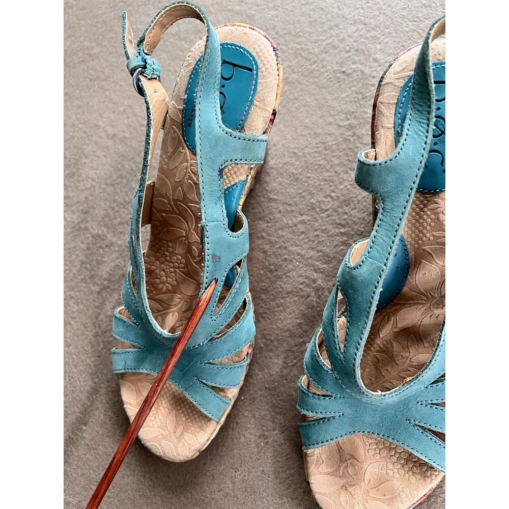 BOC Born Concepts Teal Leather Strappy Cork Wedge Floral Sandals Size 9 - Picture 6 of 10